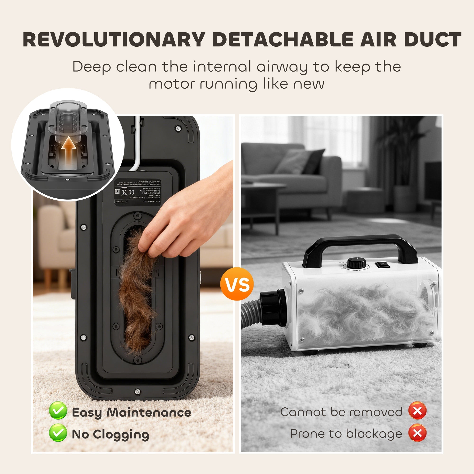 Black detachable air duct with clear plastic housing and black handle for pawhut dog grooming vacuum and electric clipper power cord