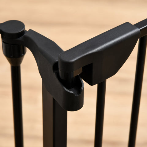 Black plastic safety gate latch on pawhut metal pet playpen for secure pet gate and safety gate use