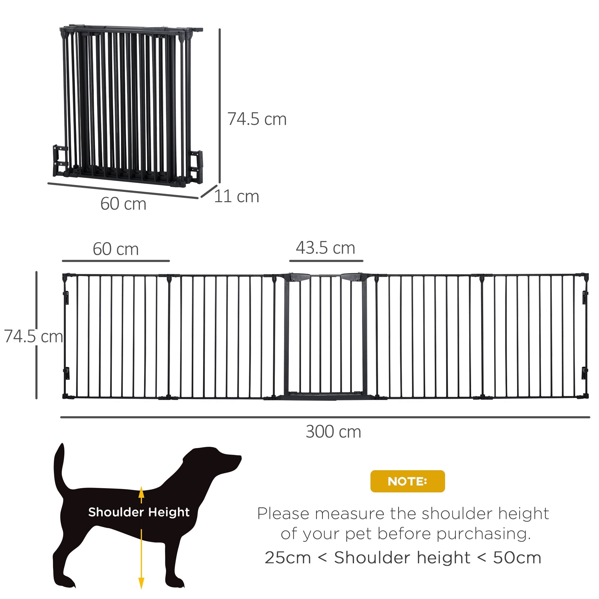 Pawhut black metal pet gate with vertical bars and walk through door used as pet playpen or room divider