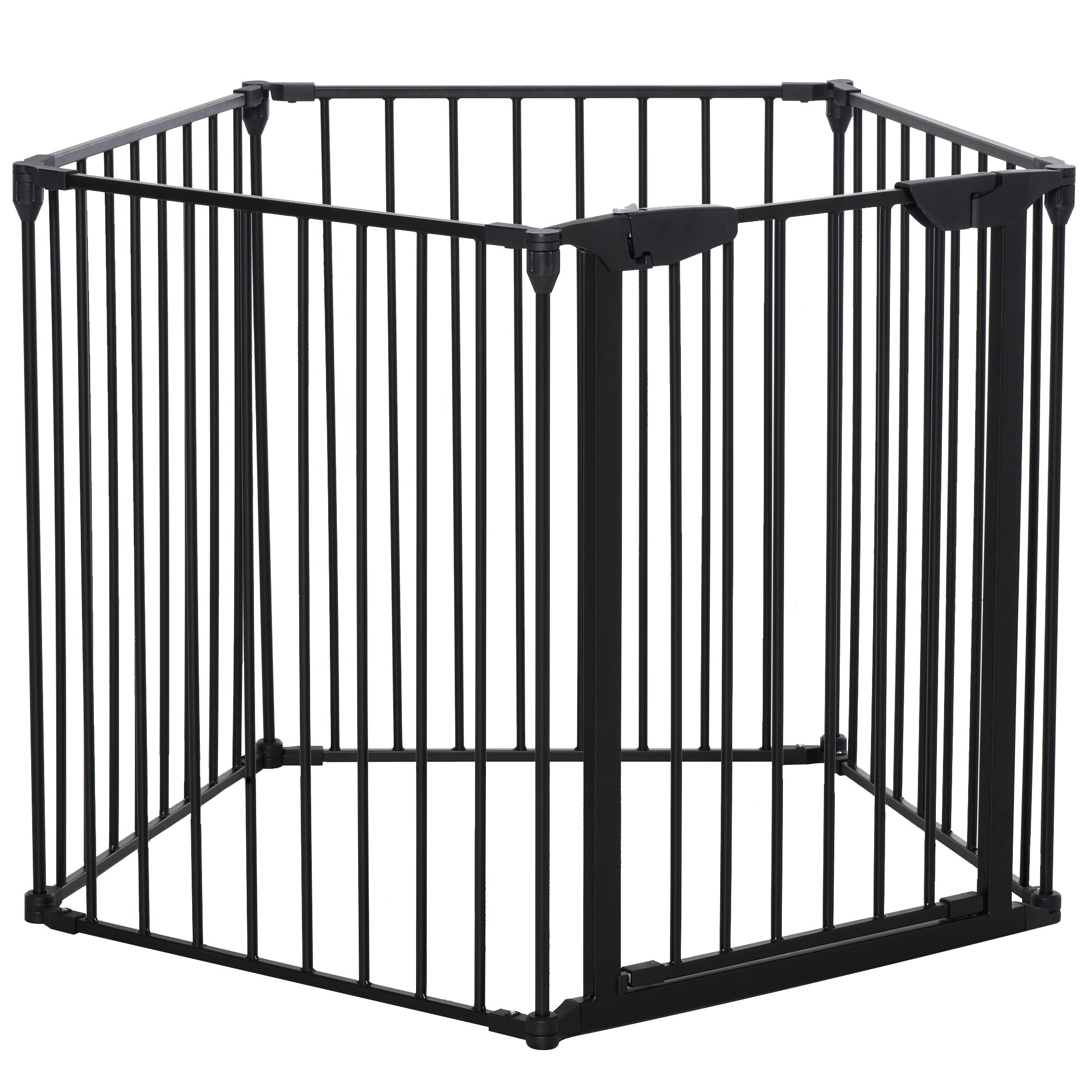 Black metal pet playpen with 5 panels and walk through door by pawhut ideal as pet gate or room divider