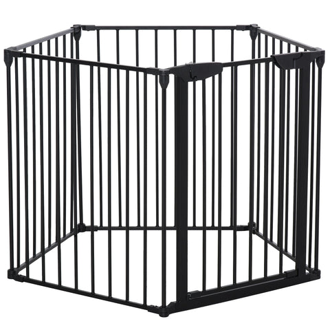 Black metal pet playpen with 5 panels and walk through door by pawhut ideal as pet gate or room divider