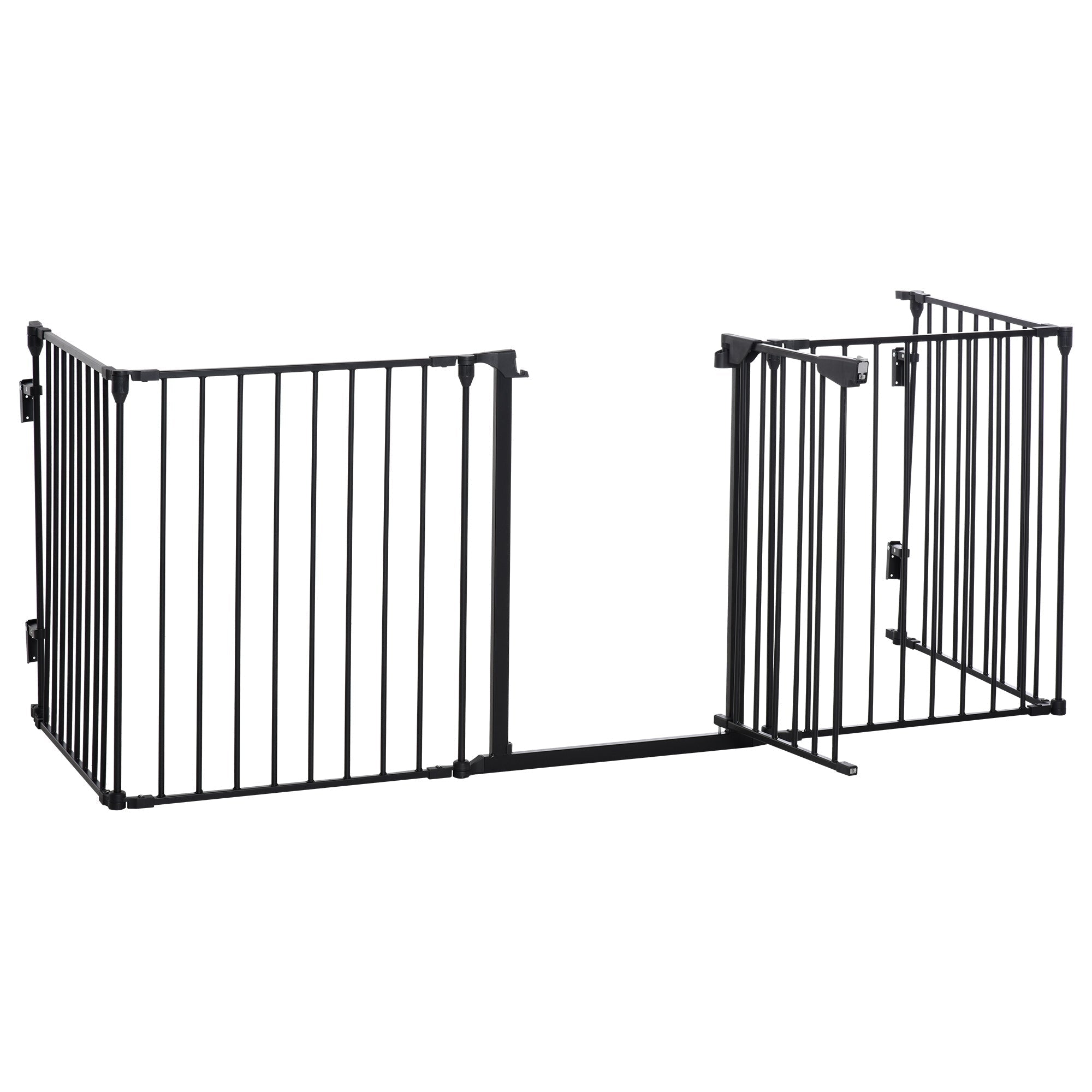 Black metal PawHut pet playpen with 5 panels and locking pet gate for safe room divider use