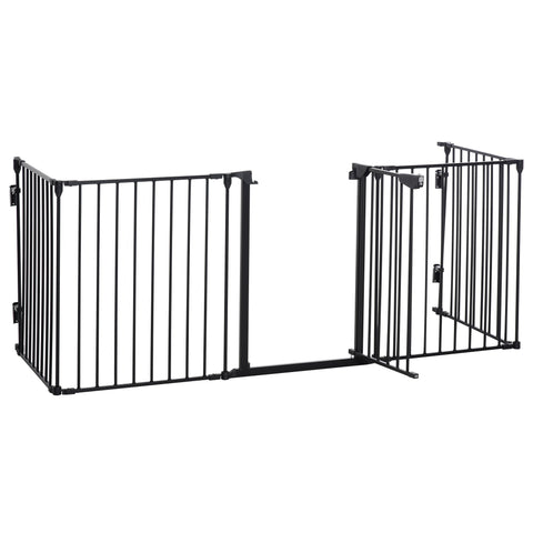 Black metal PawHut pet playpen with 5 panels and locking pet gate for safe room divider use