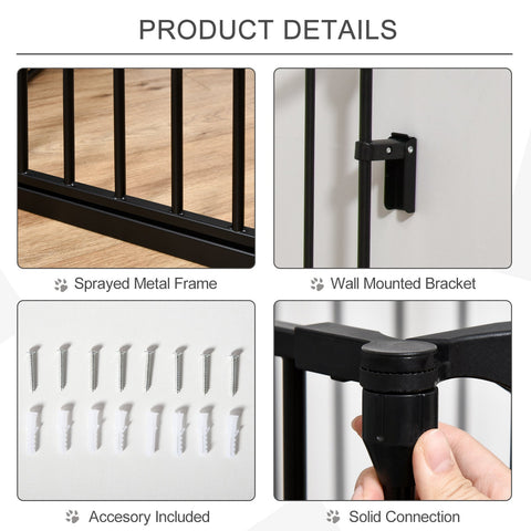 Black sprayed metal pet gate with wall-mounted bracket and solid joints for pawhut pet playpen room divider