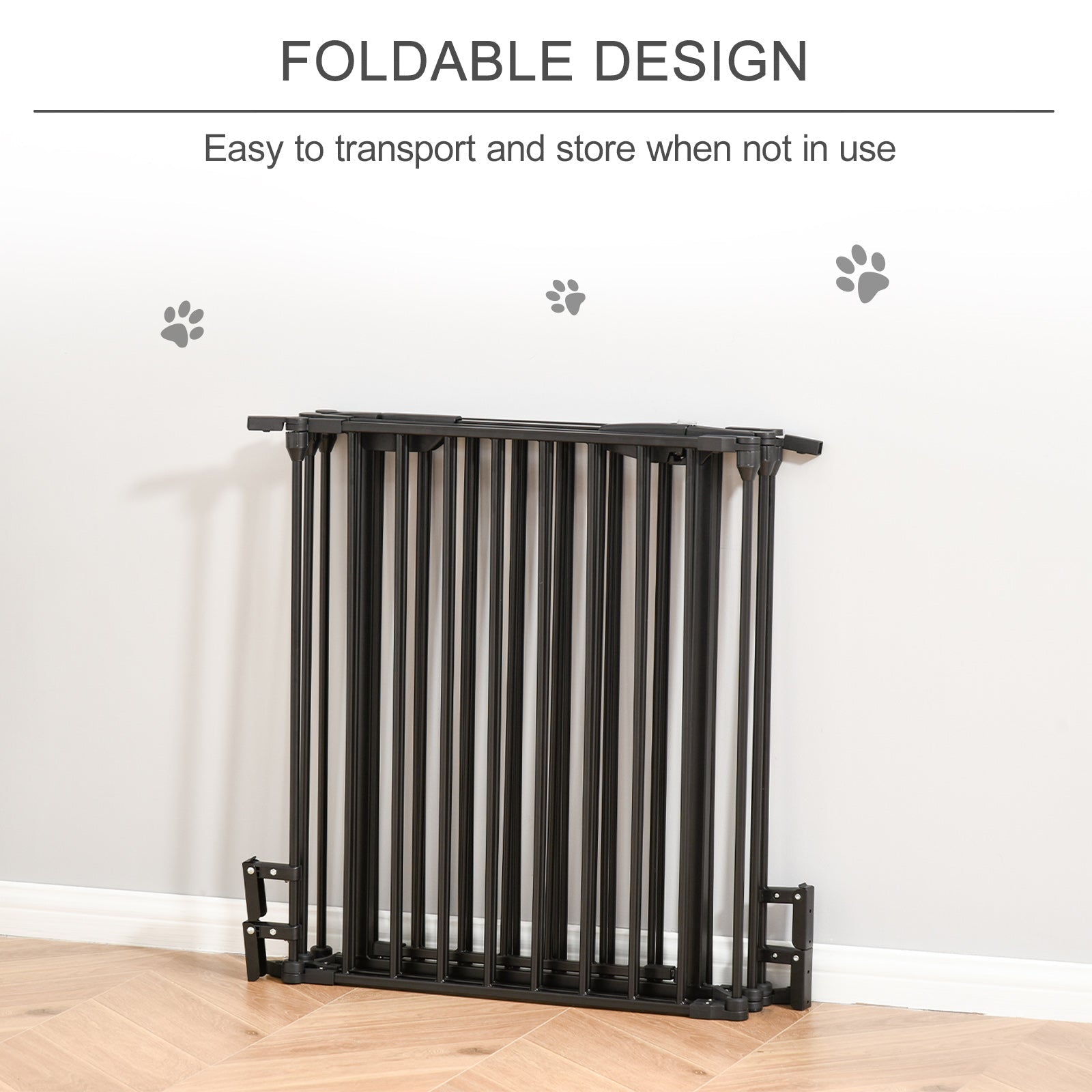 Black pawhut pet playpen metal fence with 5 foldable panels and walk through door sturdy pet gate room divider