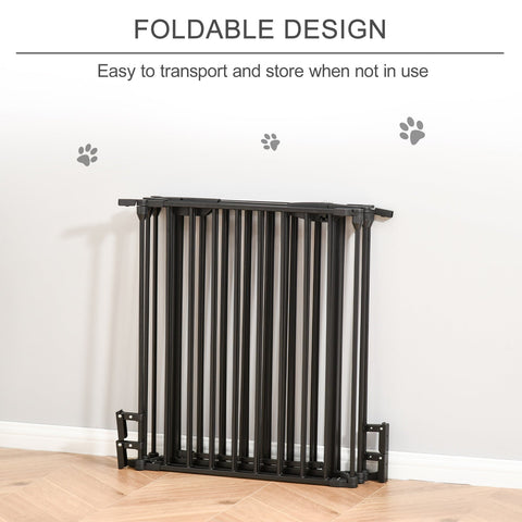 Black pawhut pet playpen metal fence with 5 foldable panels and walk through door sturdy pet gate room divider