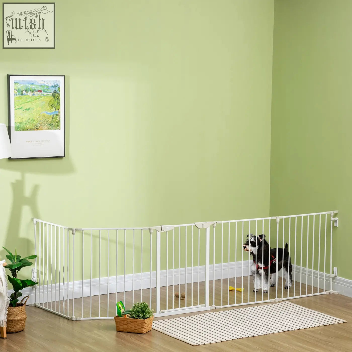White metal pet gate with vertical bars and hinged walk through door for pawhut 5 panels pet playpen c2 b0