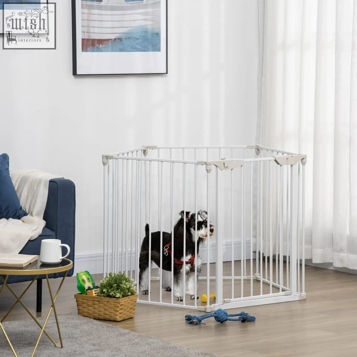 White metal pet gate from pawhut 5 panels pet playpen with walk through door for safe pet containment