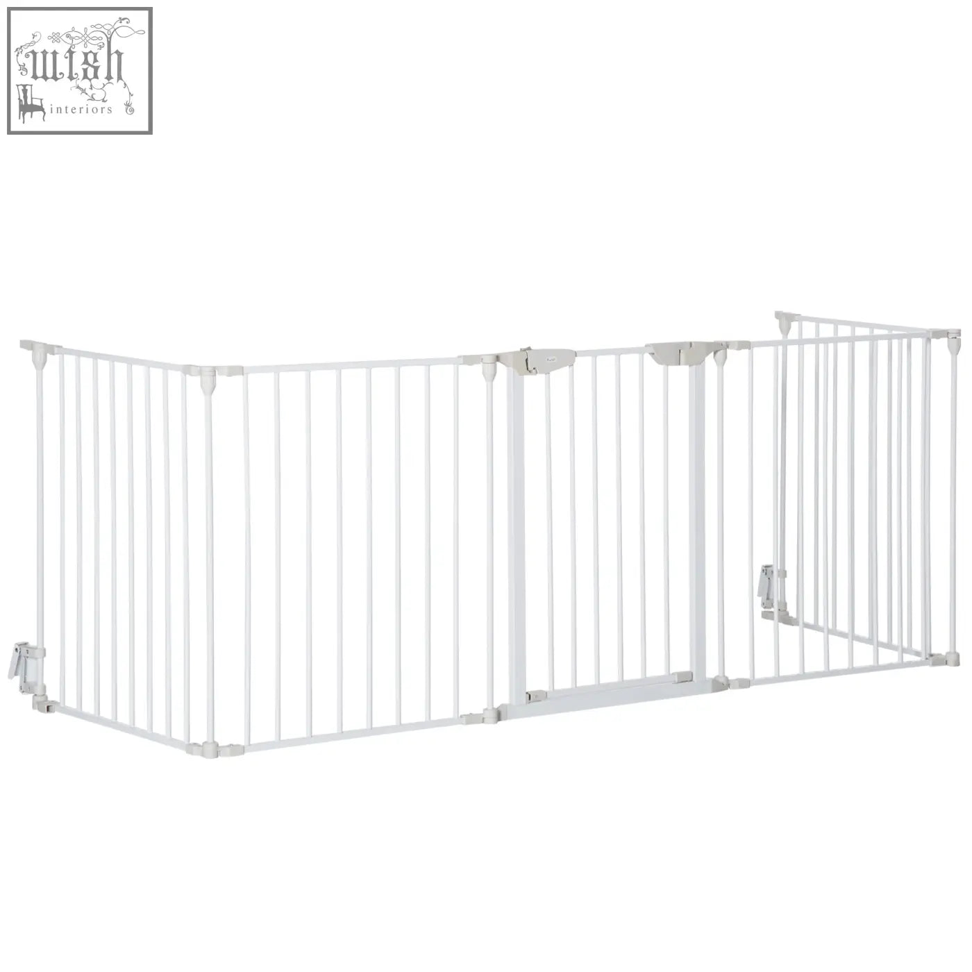White metal pet playpen with 5 panels vertical bars and central walk through pet gate door by pawhut