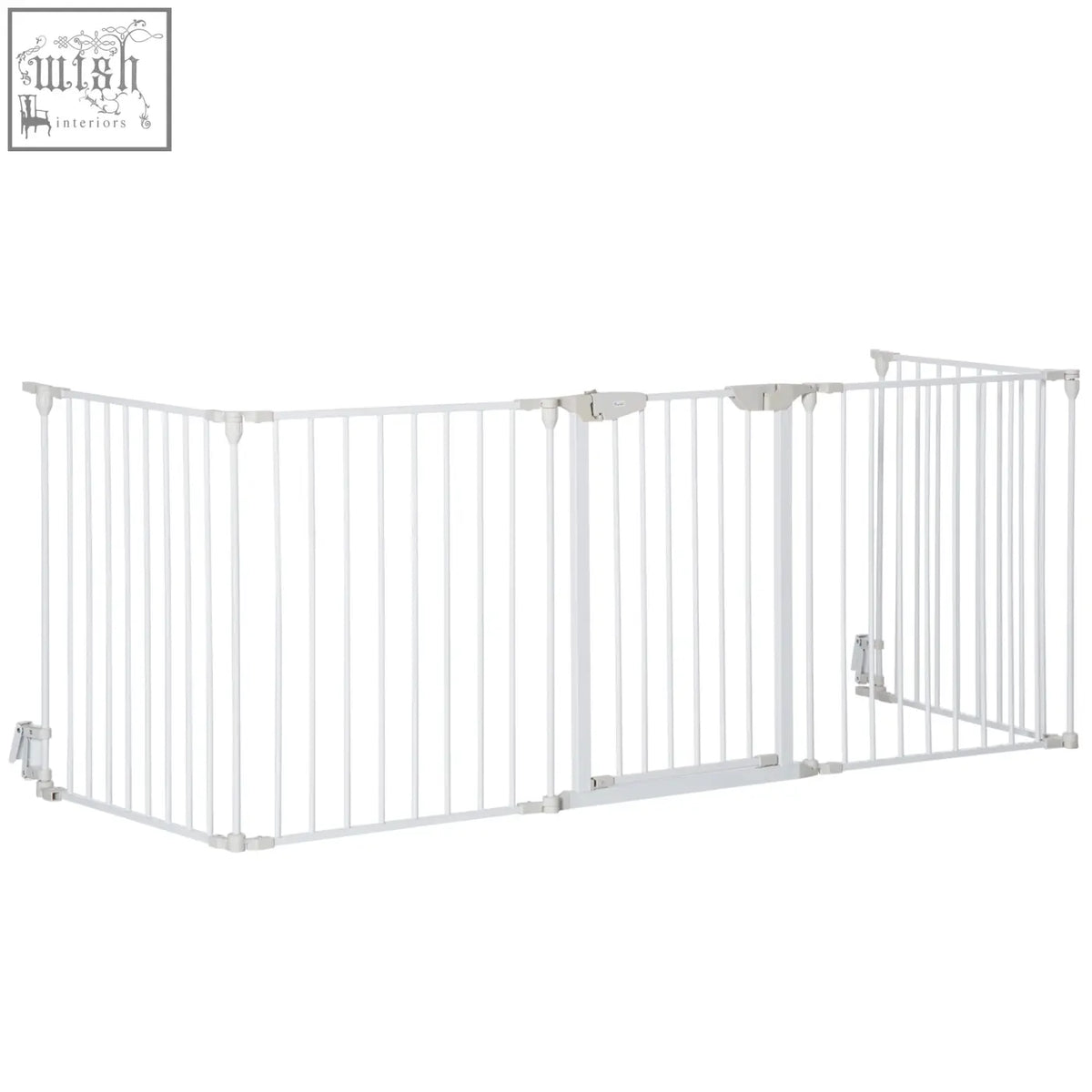 White metal pet playpen with 5 panels vertical bars and central walk through pet gate door by pawhut