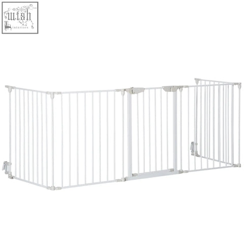 White metal pet playpen with 5 panels vertical bars and central walk through pet gate door by pawhut
