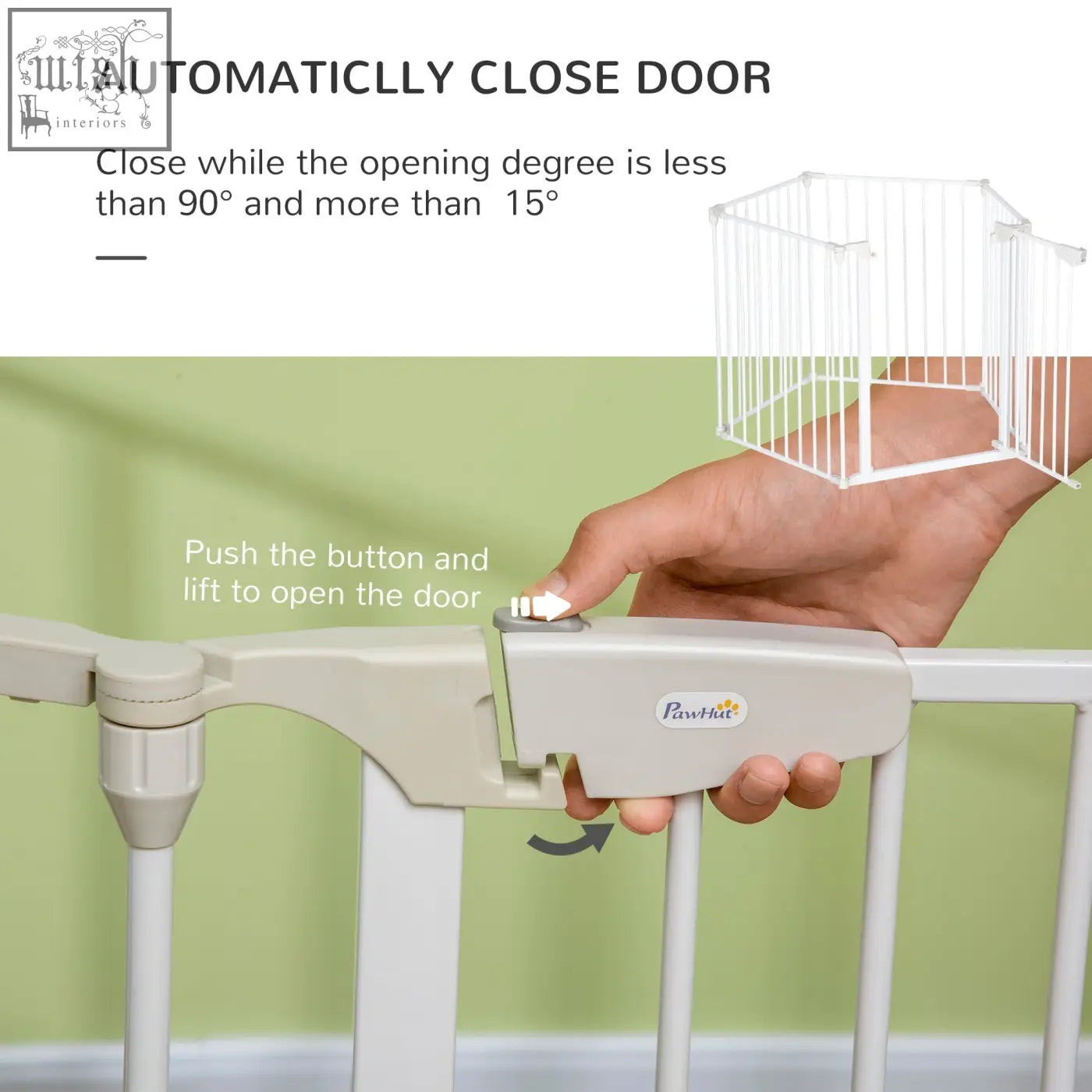 White pawhut pet playpen metal fence with 5 panels and automatic closing beige handle pet gate c2 b0