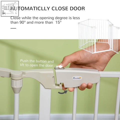 White pawhut pet playpen metal fence with 5 panels and automatic closing beige handle pet gate c2 b0