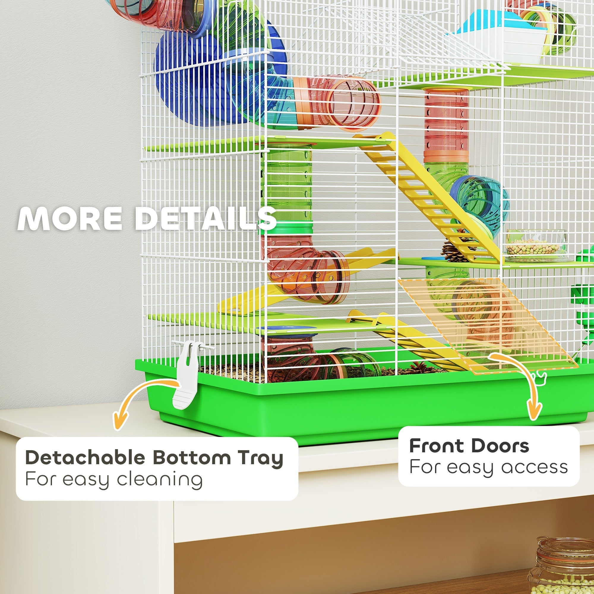 Pawhut 5 tier hamster cage with white wire frame green base colorful tubes exercise wheels and water bottle for dwarf mice