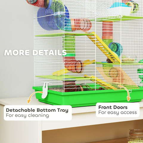 Pawhut 5 tier hamster cage with white wire frame green base colorful tubes exercise wheels and water bottle for dwarf mice