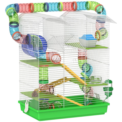 Colorful pawhut 5 tier hamster cage with rainbow tubes exercise wheels water bottle and ladder for dwarf mice