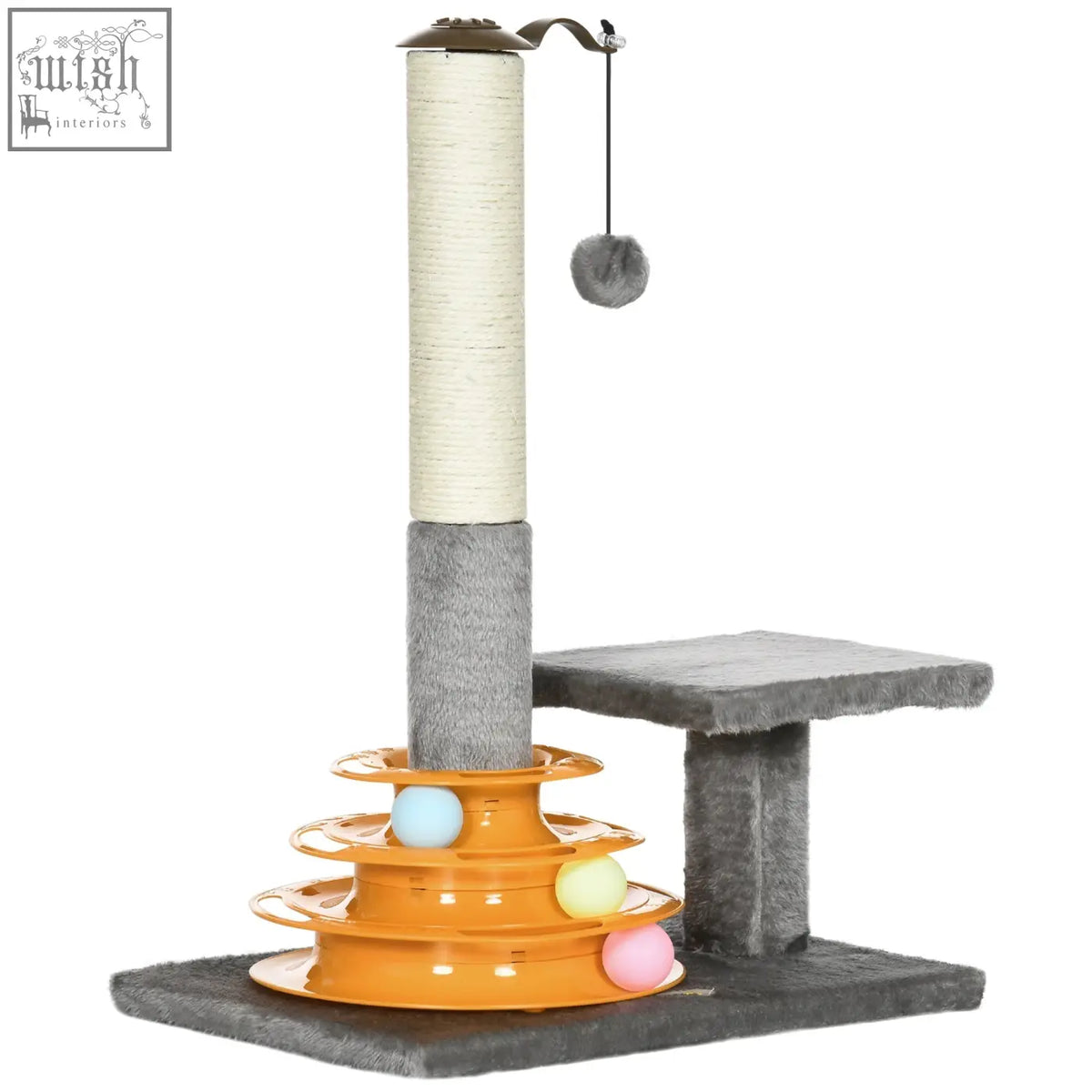 Pawhut gray and orange cat tree tower with sisal scratching post platform and interactive ball spinner toy