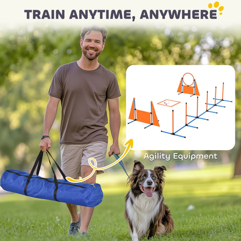 Blue carry bag with black straps for pawhut dog agility set holding weave poles and pause box gear