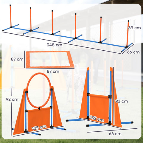 Pawhut 6 pieces dog agility set with weave poles pause box carry bag in orange and blue for training fun
