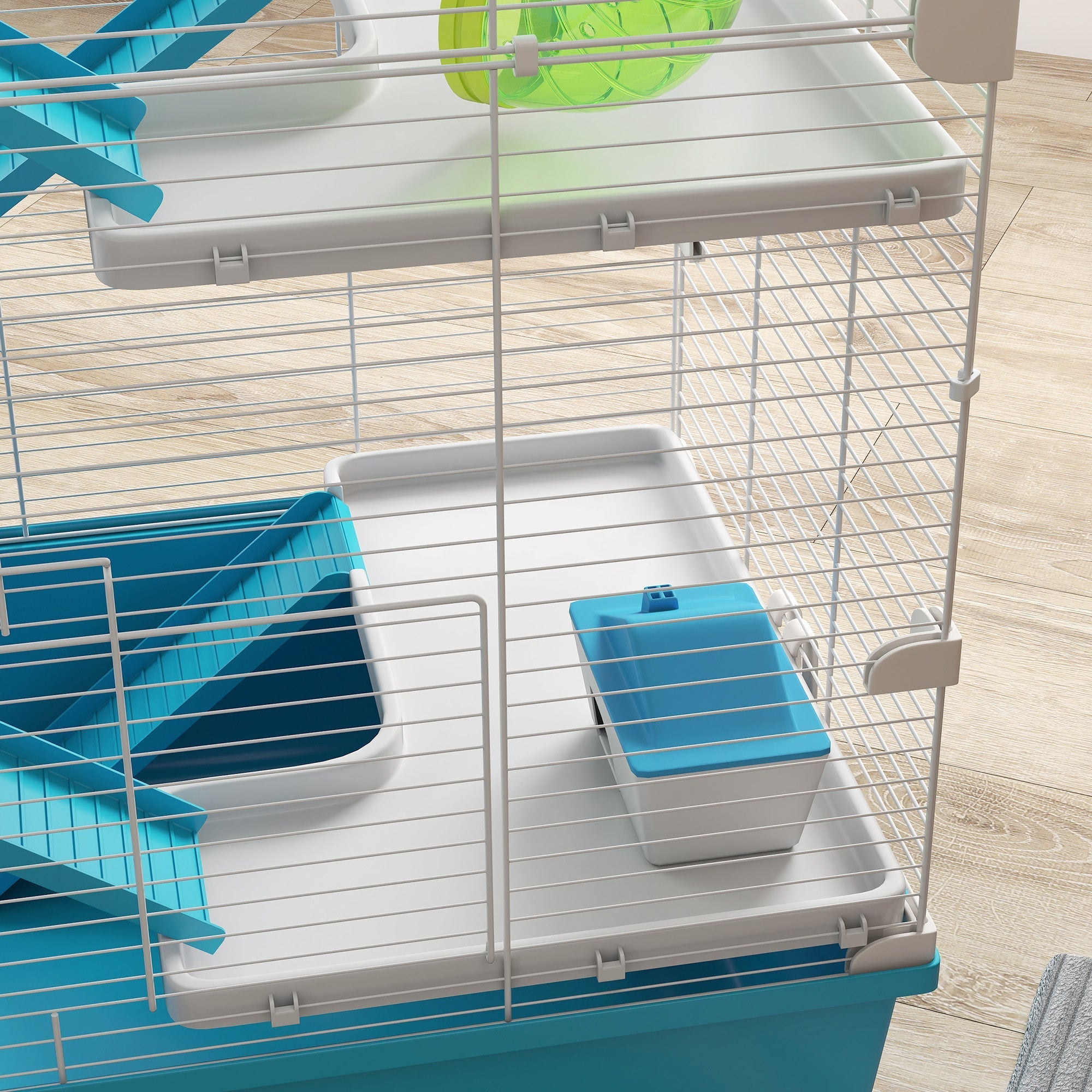 Blue plastic water bowl with white base and lid for pawhut hamster cage 58l x 36w small animal use
