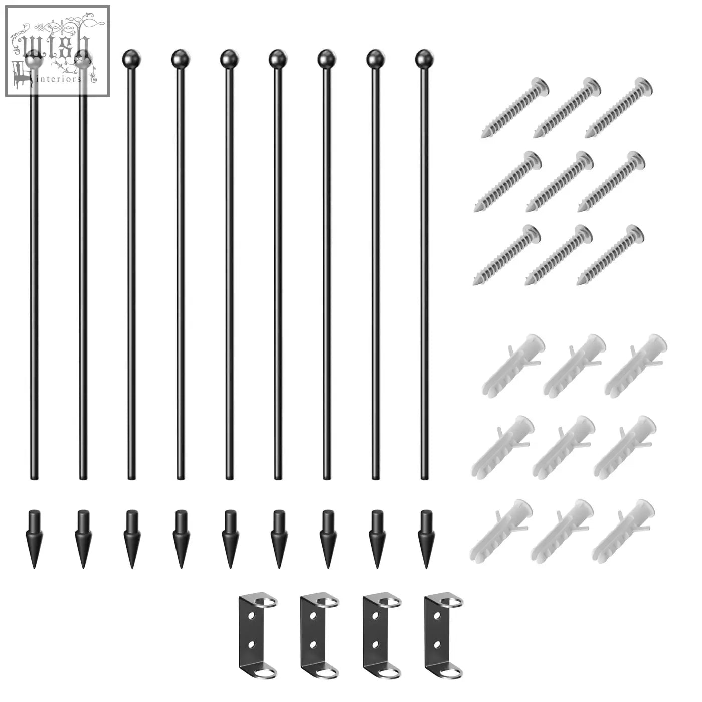 Set of black robust metal garden stakes with screws and anchors for pawhut 60cm pet playpen for small dogs