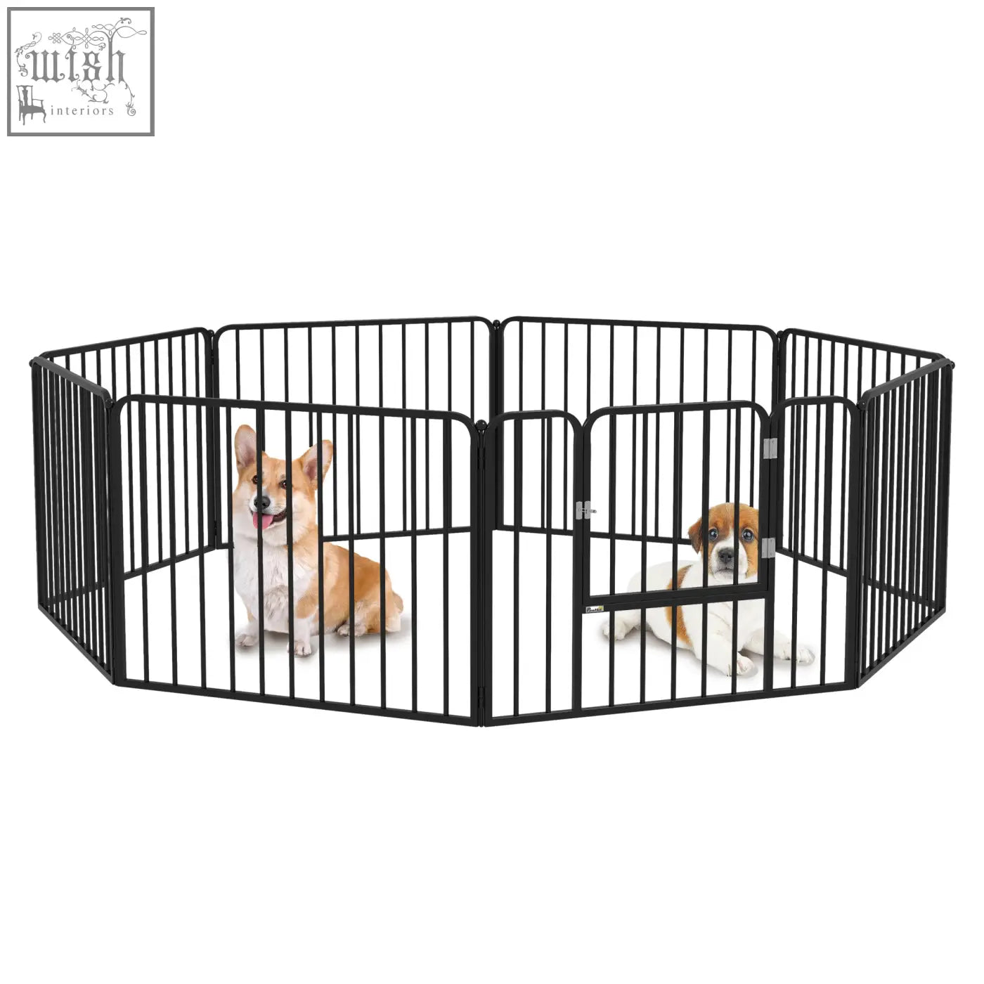 Black metal heavy duty pet playpen with vertical bars and central door for small dogs indoors or outdoors by pawhut