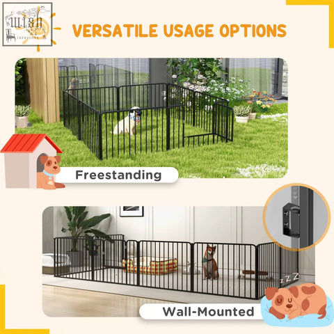 Black metal pawhut pet playpen with 8 adjustable panels and secure lock for small dogs indoors and outdoors