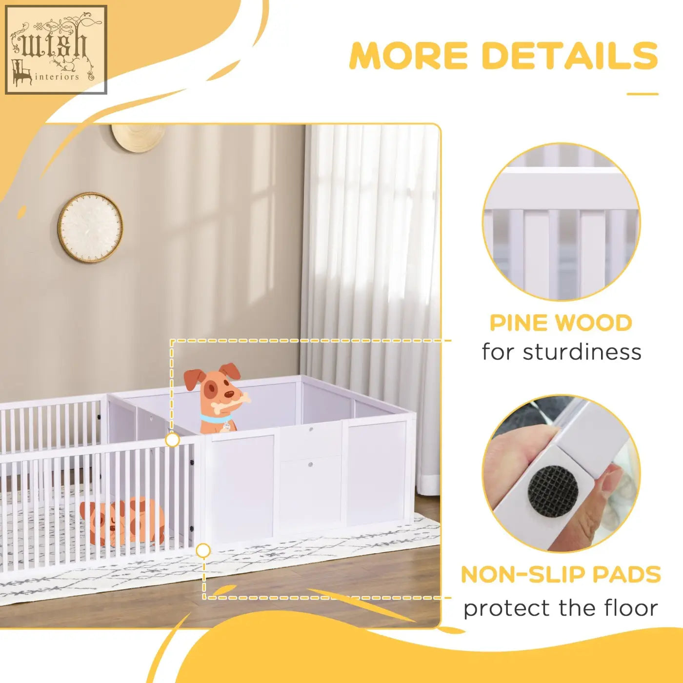 White pine wood pawhut two room design playpen with 7 panels and non slip floor pads for baby dogs