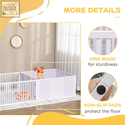 White pine wood pawhut two room design playpen with 7 panels and non slip floor pads for baby dogs