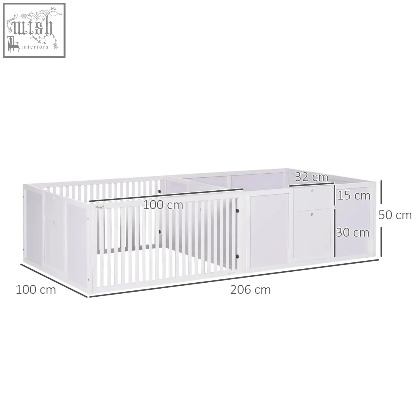 White pawhut two room design modular pet playpen with slatted sides and storage drawers for puppy use