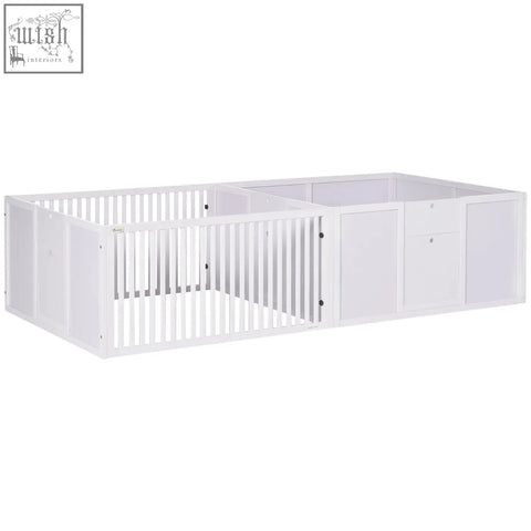 White pawhut two room design modular pet playpen with vertical slats and storage compartments for baby dogs