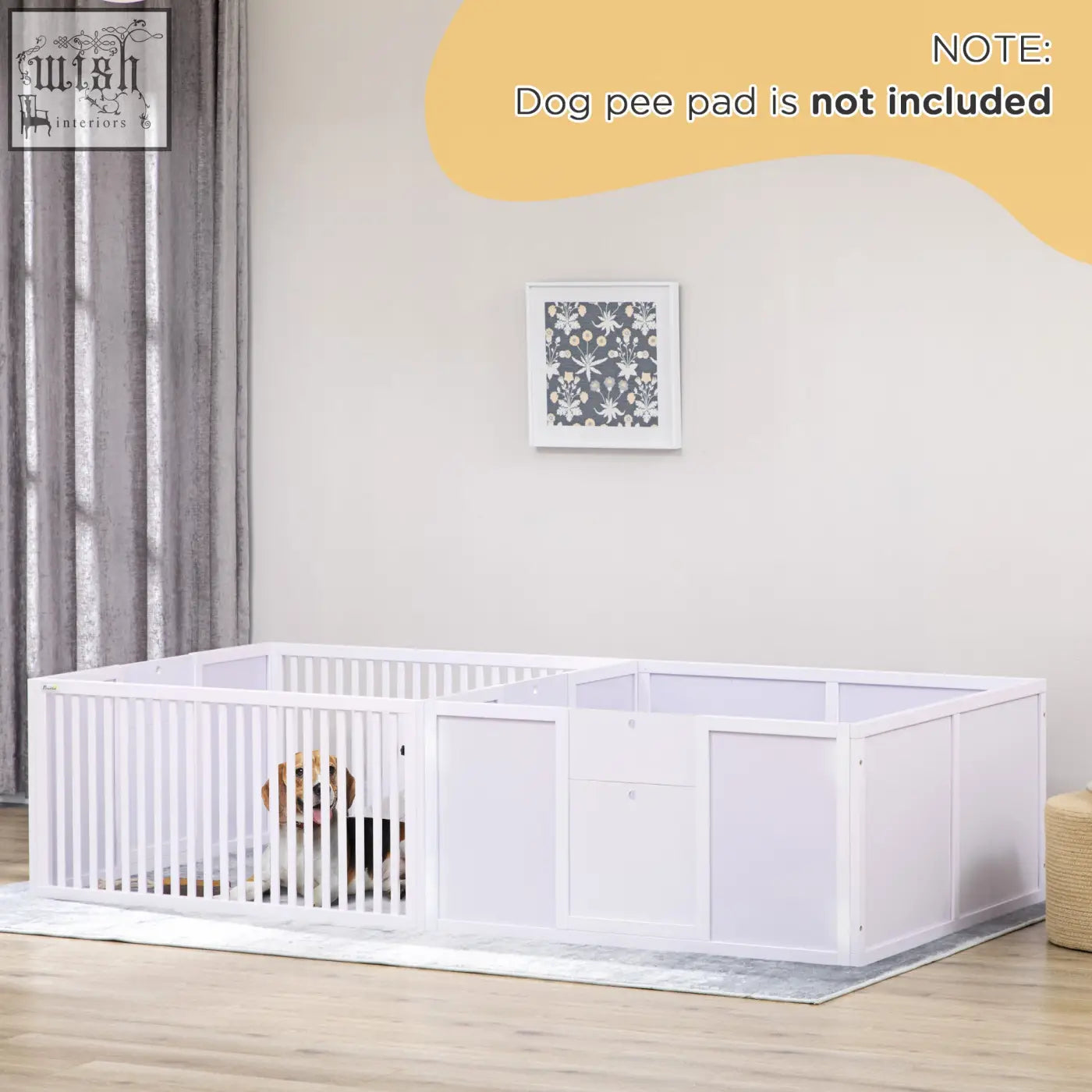 White pawhut two room design modular dog playpen with vertical slats and storage compartment for puppies