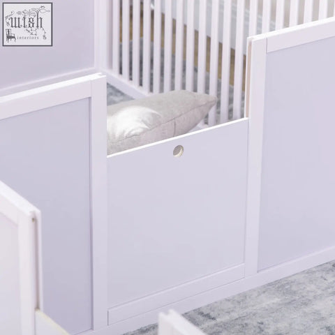 White pawhut single panel baby playpen with circular handle hole and two room design for puppy whelping box