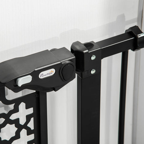 Black pawhut pet gate with solid steel frame and decorative lattice fits 74-80cm doorways with auto close and double lock