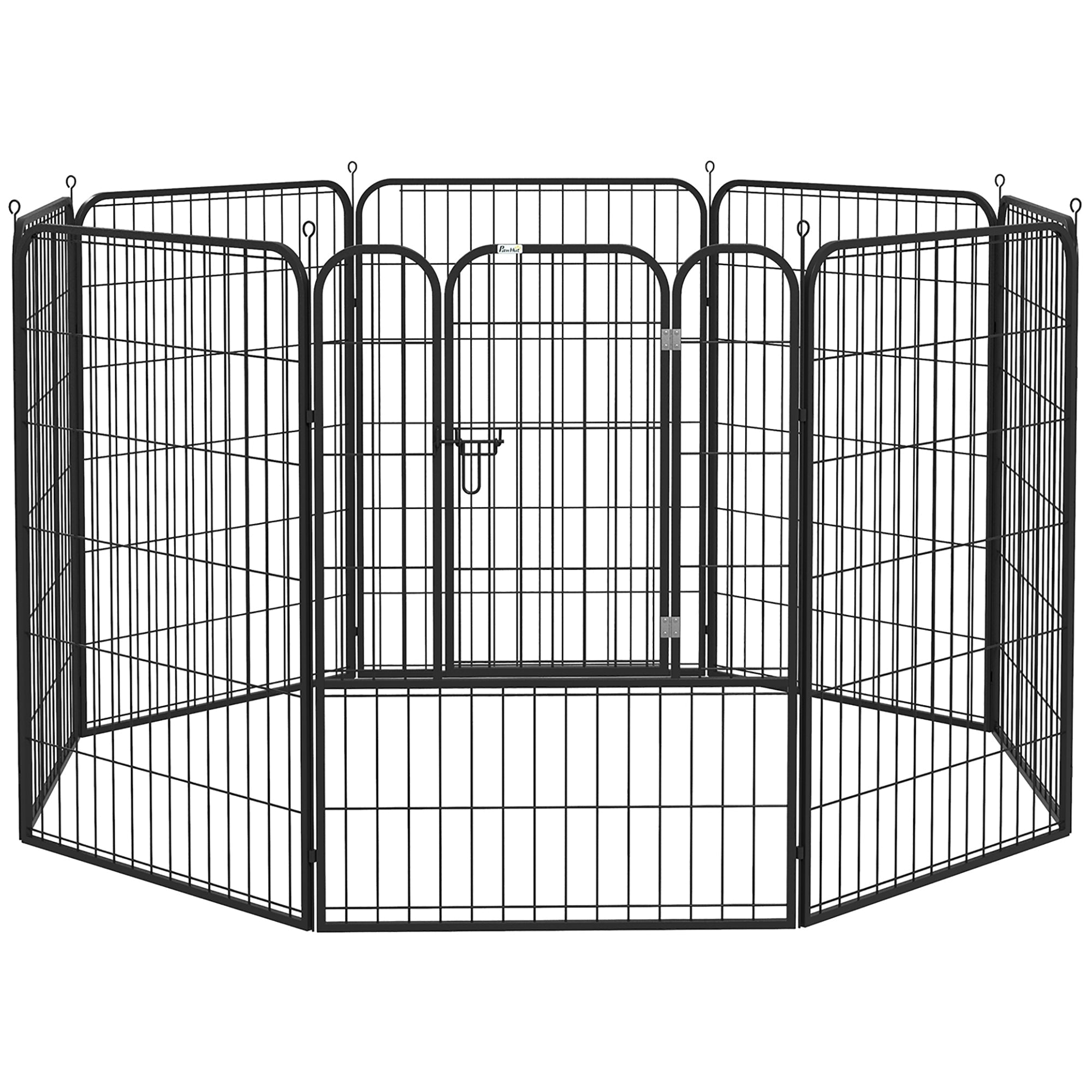 Pawhut black metal pet playpen with gate and interlocking panels for medium dogs indoor and outdoor use