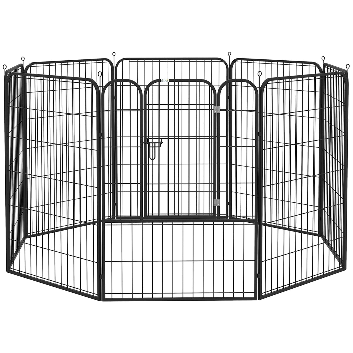 Pawhut black metal pet playpen with gate and interlocking panels for medium dogs indoor and outdoor use
