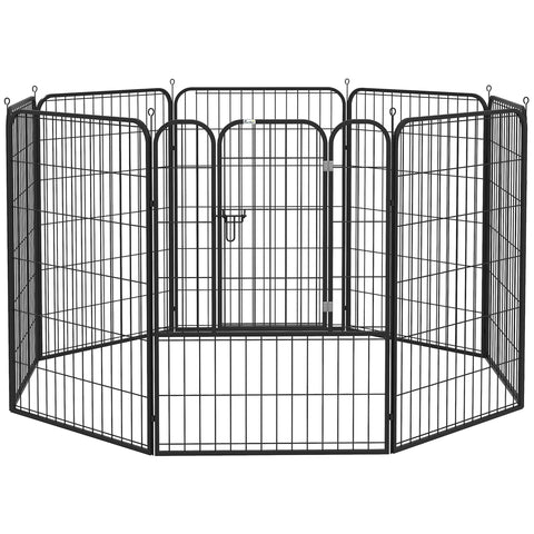 Pawhut black metal pet playpen with gate and interlocking panels for medium dogs indoor and outdoor use