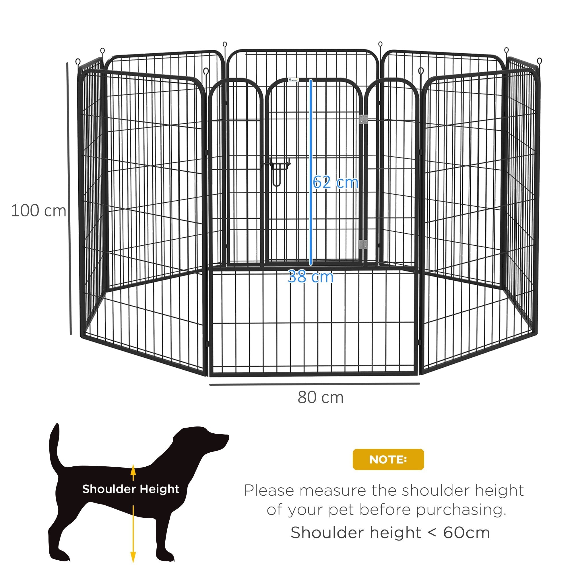 Black metal pet playpen with six panels and gate from pawhut for medium dogs indoor and outdoor use