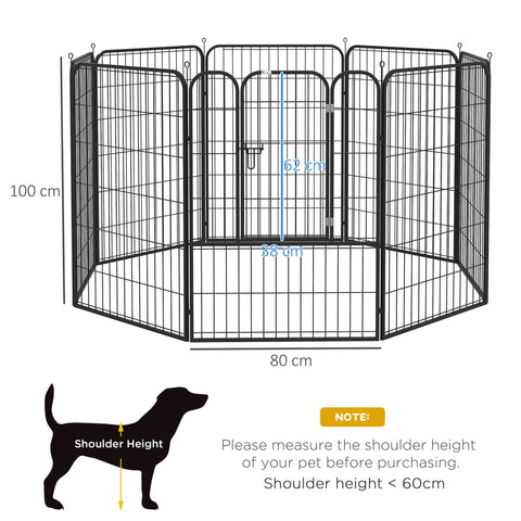 Black metal pet playpen with six panels and gate from pawhut for medium dogs indoor and outdoor use