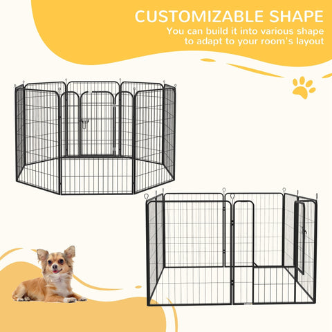 Black metal pawhut 8 panel heavy duty playpen with interlocking panels and door for medium dogs indoor outdoor use