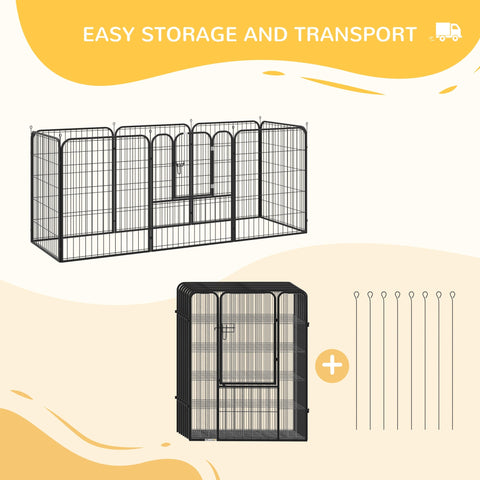 Black metal puppy playpen with arched panels and separate cage for medium dogs indoor and outdoor use pawhut