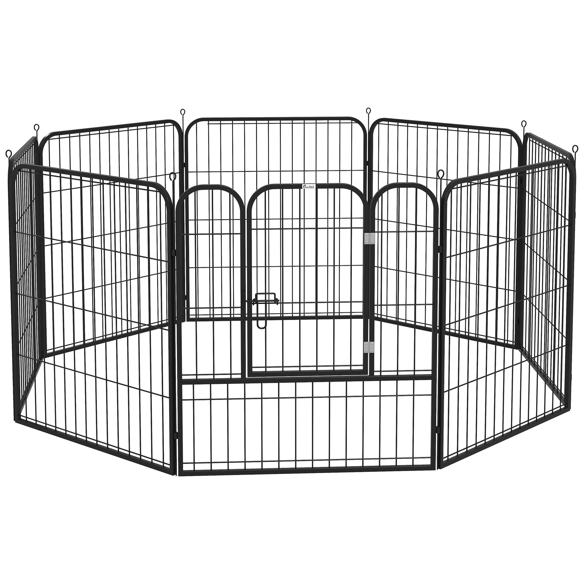 Pawhut black metal pet playpen with gate and interlocking panels for small and medium dogs indoor outdoor use