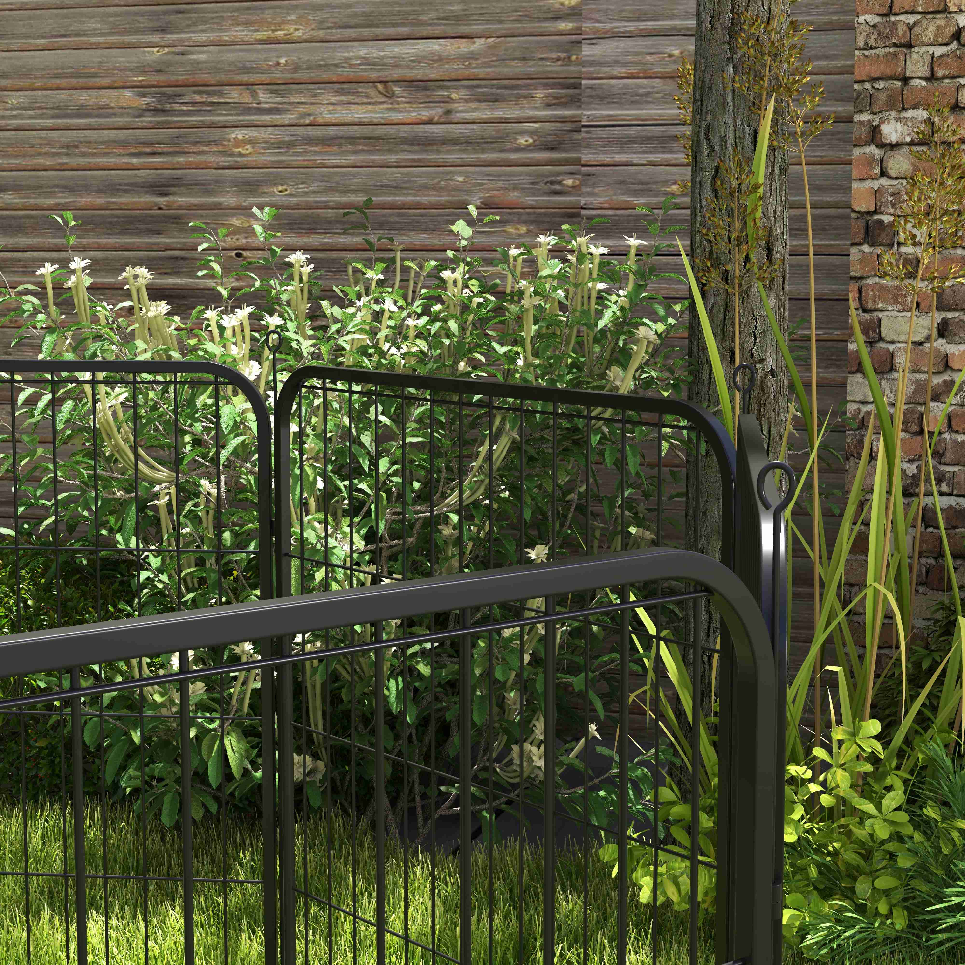 Black metal garden gate with curved top and vertical bars from pawhut 8 panels heavy duty puppy playpen for dogs