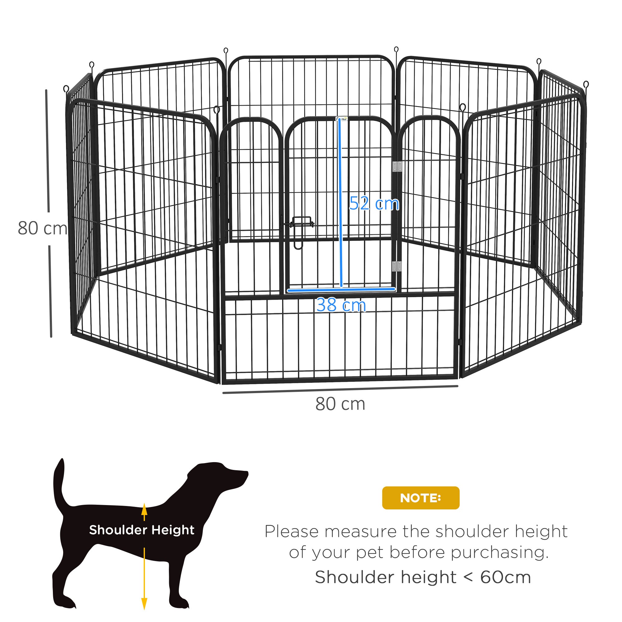 Pawhut black metal 8 panel heavy duty puppy playpen with foldable panels and central gate for indoor outdoor use