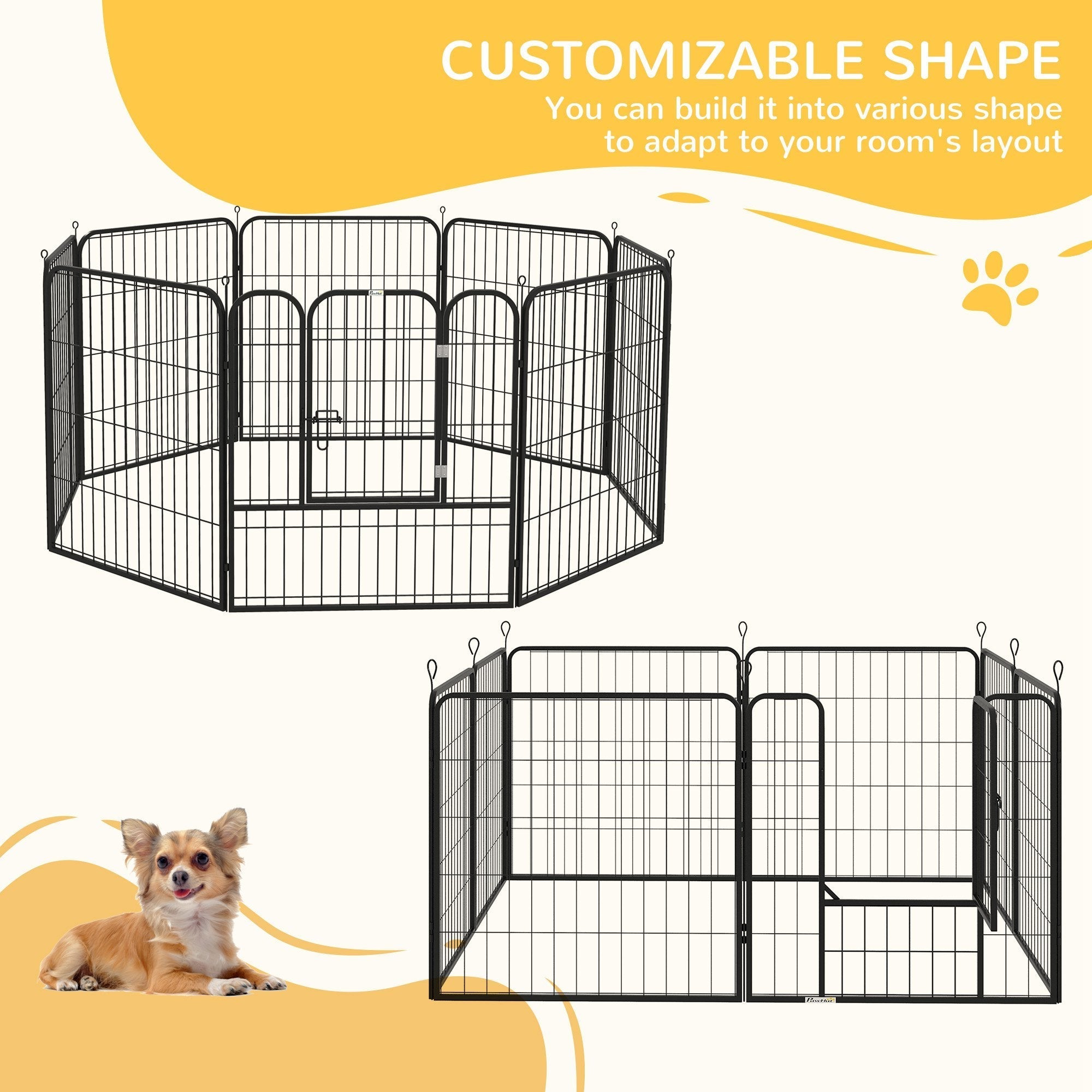 Black metal pawhut 8 panel heavy duty puppy playpen with customizable shape and gate design for indoor outdoor use