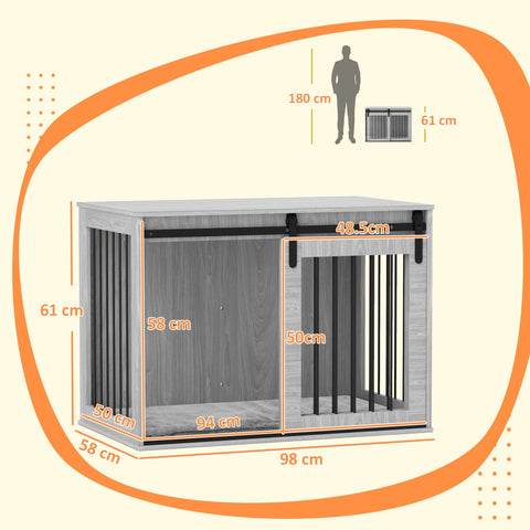 PawHut 98cm Dog Crate Furniture with Removable Cushion for Large Dogs - Grey