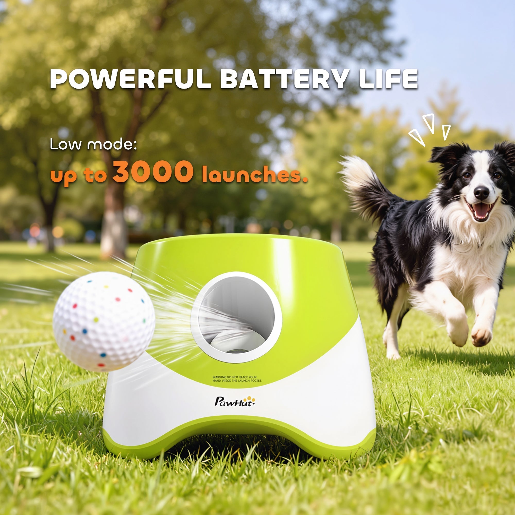 Lime green and white pawhut automatic dog ball launcher with circular launch opening and 5 etpu tennis balls
