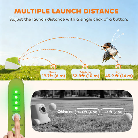 Green and white pawhut automatic dog ball launcher with adjustable distance and included etpu balls for fetch fun