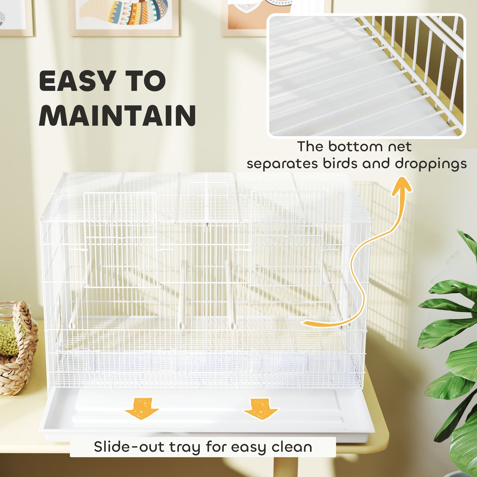 White metal pawhut bird cage with 2cm bar spacing slide out tray bottom net and food dishes for budgie and canary