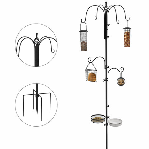 Black metal pawhut bird feeding station with multiple hanging feeders and base tray for outdoor bird feeding
